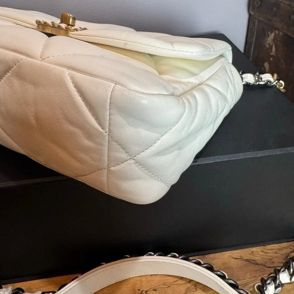 Chanel 19 Ivory Lambskin Mixed Metal Medium Bag Microchipped Authentic CoA